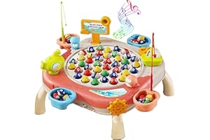 Auped Magnetyczna gra w ryby, obejmuje 42 ryby, 10 rozmiarów ryb, 4 książki, 7 scen 3D, muzyka Montessori, prezent edukacyjny dla dzieci od 3 lat (czerwona)