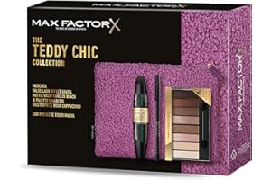 Max Factor, Cofanetto Regalo Donna Teddy Chic, Pochette in tessuto teddy con Mascara False Lash Effect Raven Black + Matita Occhi Khol Kajal 20 Black + Palette Ombretti Masterpiece Nude Cappuccino