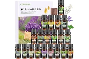 Essential Oils for Diffusers for Home, COPOWER 20 x10mL Diffuser Oils Fragrance with Diffuser Wood, [Aroma Secrets] 100% Pure Aromatherapy Oil, Lavender, Lemon, Rosemary, Frankincense, Eucalyptus.