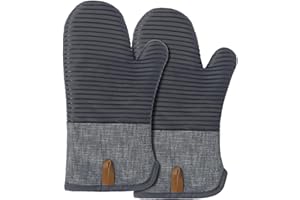 ‎BONTHEE BONTHEE Ofenhandschuhe Hitzebeständige Extra Lang backhandschuhe für Kochen Backen Grillen - 2er Set - Anthrazitgrau