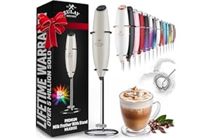 ZULAY KITCHEN Zulay Original Espumador de leche de mano para lattes - Batidor de bebidas para café, mini espumador para capuchino, frappe, matcha, chocolate caliente por Milk Boss (Exec gris con soporte negro)