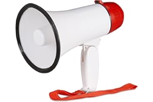 Relaxdays- Mégaphone Stade Corne d’Appel avec Manche Pliable & Dragonne, Son Olé Amusant Porte-Voix 10 Watt Rouge/Blanc, 10021456, HLP 21 x 13,5 x 22 cm