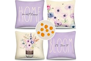 HOMESTILEZ Fundas de Cojines de Flores Primavera 45x45 cm Púrpura Impermeables para Exteriores Jarrón de Flores Frescas Funda de Almohada Cuadrada para Muebles de Patio al Aire Libre Jardín Juego de 4