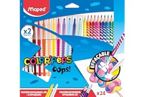 Maped - Kit Feutres et Crayons de Couleur Effaçables Oops Color'Peps - 12 Crayons de Coloriage avec Embout Gomme + 12 Feutres qui s'effaçent