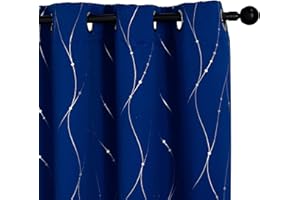 GIRASOLE HOME® Coppia Tende Oscuranti Termiche Morbide Motivo Intreccio Argentato Tenda Isolante per Soggiorno Camera e Interni 2 Pannelli con Occhielli (140x235cm, Blu Elettrico)