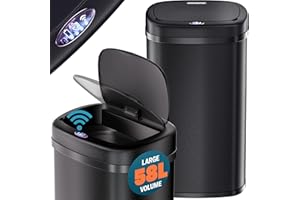 Monzana® 58 Litre Black Rectangular Stainless Steel Automatic Kitchen Bin with Sensor, Soft Close Lid for Kitchen, Bathroom, or as Nappy Bin, Recycling Dustbin and Waste Bins