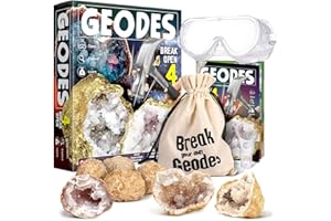 Byncceh Kit Scoperta, 4 geodi da spezzare, Set di scoperti Geodi collezione Geologia, Gioco scientifico educativo, regalo per bambini Compleanno Natale