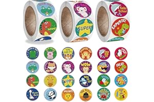 MLCZWT 1500 Pièces Sticker Récompense Enfants, Autocollants de Récompense pour Enseignants, Récompense Self-Adhesive, Enfant Rouleau Autocollant Rond, pour Enseignant Parent Enfant Elève Scolaire