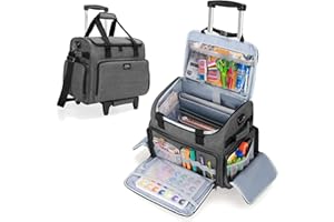 CURMIO Sac à Roulettes pour Scrapbooking, avec Compartiments de Dossiers Extensibles, Sac de Rangement pour Matériel de Scrapbooking, Papiers, Albums, Autocollants, Gris