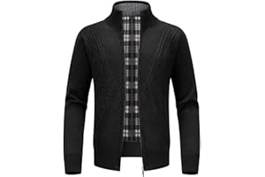 KUDORO Cardigan Gilet Homme Pull Homme Veste en Maille Chandail Homme Zippé Chaud Slim Fit Épais avec Col Montant Tricot Décontractée Polaire Men Sweater Mode Vest