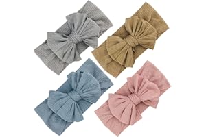 EUDUQ 4 Peças diademas bebé,diadema de algodón bebé menina,elástico lazos bebe niña,Diadema suave con lazo,recién nacido niño pequeño bebé turbantes(Gris claro/Caqui/Azul claro/Rosa)