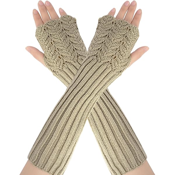 SwirlColor Gants Sans Doigts Tricoté Chauffe, Gants à Main Chauds Sans Doigts Longs Et à La Mode Gants Tricotés Chauds D'hiver Noirs Avec Trous De