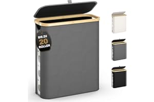 ELIHGTBY 42L Toilet Paper Storage with Lid & Viewing Window, Waterproof Bamboo Storage Bathroom, Foldable Multifunctional Basket for Bathroom, Wardrobe & Children's Room, Grey