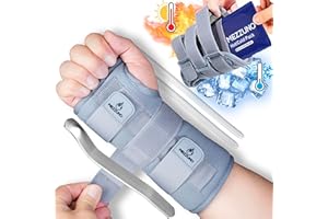 mezzuno Muñequera Profesional para Tendinitis y Túnel Carpiano - Incluye Gel Pack de Frio y Calor Reutilizable - Alivio Efectivo para el Dolor y Entumecimiento de Manos-(M/L, DERECHA)