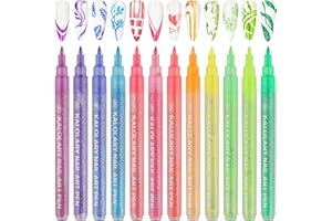 Kalolary 12 Couleurs 3D Stylo Nail Art Graffiti Pen, Paillettes Stylo Nail Art Vernis à Ongles Pointes Fines, DIY Manucure Décoration Dotting Pen Beauté Orner Outils de Manucure pour Halloween Noë