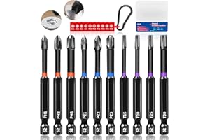 KASAFE 90mm Magnetic Impact Screwdriver Bits Set，S2 Steel Phillips Pozidriv and Torx Screwdriver Bits Set, Multi-Size Durable Design for Heavy-Duty Use, Universal 1/4" Hex Shank for Power Drivers