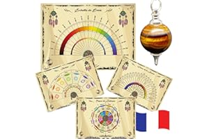 MAJESTIC'S Pendule Divinatoire Oeil de Tigre + 12 Cadrans de Radiesthésie Plastifiées (6 Recto - 6 Verso) - Planches Pendule en Français