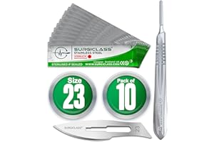 SURGICLASS Skalpellklingen Figur 23 aus Edelstahl 10 Stück steril + Skalpell-Halter - Edelstahl Perfekt für Holzkunst, Chirurgie, Bildhauerei, Laboranatomie, Kartenherstellung, Labortraining SURGIGR23-10