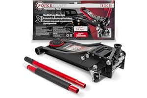 ‎FORCEKRAFT hydraulischer Rangierwagenheber 3T extra Flach mit Doppelkolben und Antirutschgriff (h min 75mm, h max 510mm)