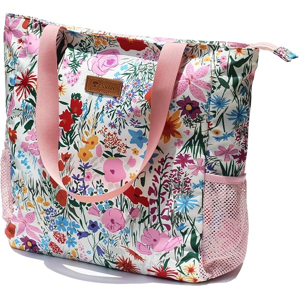 Large Star Pattern Canvas Tote Bag - Top Zip Shoulder Bag With Inner Pocket, 17x13x5.5 Inch