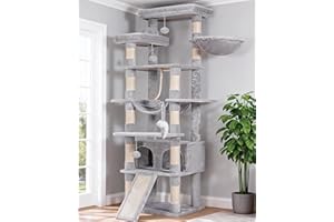 Heybly Árbol para Gatos, 200 cm de Altura Torre para Gatos, con 11 Postes, 2 Plataformas, 1 Cuevas, Cesta, Hamaca, 3 Pompón, Multinivel para Gato Grandes, Gris Claro HCT033W