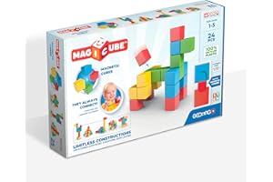 Geomag - Magicube 1+ Full Color - Cubi Magnetici per Bambini - 4 Colori - Confezione da 24 Blocchi - 100% Plastica Riciclata