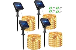 KOLPOP [4 Pacchi ] Luci da Esterno Giardino, 10M/80LED Catena Luminosa Esterno Solare, Luci Solari da Giardino 8 Modalità Impermeabile per giardino, cortile, Natale, matrimonio, decorazione (Bianco Caldo)