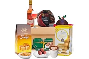 AKEDE Hampers & Gourmet Gifts - Mini Rose Wine And Chocolate Gift Set - Shortbread Biscuits Gift Set - Chocolate Truffles - Fudge Gift Set - Christmas Pudding - Hot Chocolate - Food Hamper Gifts