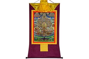 Gandhanra Tibetan Buddhist Thangka Wall Hanging,Karma Kagyu's Refuge Tree Thangka,Hot Stamped Brocade Buddhist Tapestry for Zen Home Decor, Meditation, Spiritual Relaxation