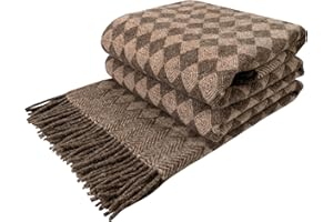 ‎LYHOME LYHome Lammwolldecke 100% Schurwolle - Warm Winterdecke Couchdecke Sofadecke, Kuscheldecke Tagesdecke, Winter Decke Sofa, Warme Decken Couch (140x200 cm, Beige - Braun Skandinavische Rauten)