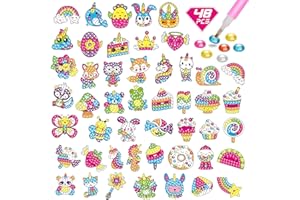 CAYUDEN Autocollants de Peinture Diamant 5D, 48 Pièces DIY Diamant Painting Stickers Enfants Art Autocollants Kit Diamond Painting Autocollants Peinture Diamant pour Enfants 8 12 Adultes
