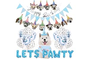 ZERODECO Hund Geburtstagsfeier Dekoration, Blau Lets Pawty Ballon Hund Geburtstag Bandana Schals mit niedlichen Geburtstagsfeier Hut Hund Banner für Haustier Hund Doggie Dog Party liefert Dekorationen