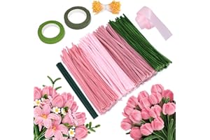 WEALROTN Pipe Cleaners Craft Kit 300PCS – 30cm Chenille Stems with Flower Stems, Stamens, Floral Tape & Ribbon for DIY Flowers, Kids Crafts & School Projects, Handmade Gift