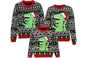 Psafagsa Pull de Noël Famille Ensemble Dinosaure Noël Sweat-shirt à manches longues Pull en tricot Ugly Christmas Sweat-shirt drôle festif Pull homme femme garçon et fille