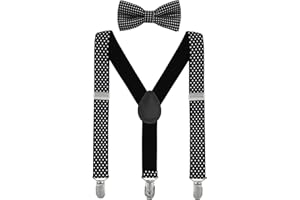 DEBAIJIA Enfants Ensemble Bretelles et Nœud Papillon Réglable à Pois 3 Clips Y Forme Garçon Fille Pantalon Accessoires- Variété Couleurs