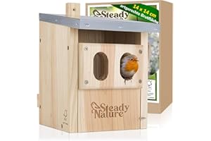 Steady Nature Nistkasten Rotkehlchen - Nistkästen für Vögel für draußen wetterfest - Halbhöhle Vogelkasten – Vogelhaus Rotkehlchen - Vogelnistkasten – Brutkasten für Vögel