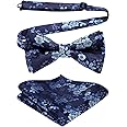 HISDERN Men's Solid Color Pre-tied Bow Tie Adjustable Tuxedo Two Layer Bow Tie and Pocket Square Set with Gift Box