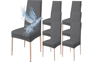 Poligino Fundas Sillas de Comedor Pack 6 Impermeable, Fundas para Sillas Elástica, Suave y Confortable, Gris Oscuro