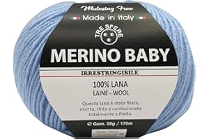 FILATI ITALIANI lana Merino Baby 100% merinos da 50g - 175 metri per uncinetto 3 per copertine da nenonato e capi di abbigliamento di qualita superiore - made in italy (celeste - 19, BABY)