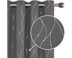 Deconovo Soft Dotted Line Foil Printed Light Greyout Curtains Thermal Insulated Curtains Eyelet Energy Efficiency Room Darken