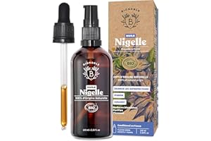 Bionoble Huile de Nigelle Bio Pure 100ml + Pipette et Pompe - Bouteille en Verre - 100% Naturelle, Pressée à Froid - Visage Corps Cheveux - Huile de Cumin Noir Bio, Black Seed Oil