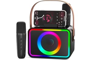 WOWSTAR Karaoke Machine 2 Microphones for Adults Kids, Portable Bluetooth Karaoke Speaker for Adults & Kids, Party PA Stage with Disco Lights for Gatherings, Gifts for Family