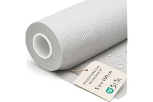 AMAZINGGIRL Tessuto impermeabile al metro 5M x 160 cm - Stoffa resistente all'acqua per esterni ideale per tende cuscini coperture mobili da giardino e progetti di cucito Grigio Chiaro certificazione Oeko-Tex