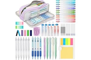 VICHOS Aesthetic Stationery Supplies with Cute Pencil Case,12 Pastel Highlighters, 6 Mechanical Pencils, 5 Gel Pens, 4 Erasable Pens, Stationery Set for Students School Supplies & Office (Purple)