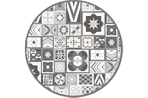 Panorama Alfombra Vinílica - Modelo Gris Estilo Hidráulico Redonda 100x100 cm - Varios tamaños - Decoración Hogar, Cocina y Salón