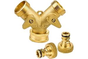 HAOSEA 2 Way Hose Splitter Brass, Y Splitter 2 Way Brass Splitter Double Tap Splitter Brass Manifold with 2 * 3/4" Brass Water Tap Connection For Home Kitchen Garden Outdoor Irrigation Tool Fitting