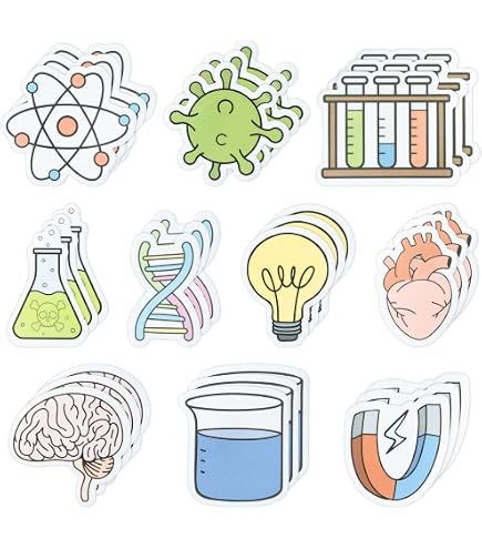 Kit Papeterie Thème Scientifique - 12 Notes Adhésives, 12 Stylos à Bille Et 50 Autocollants Pour Fête Anniversaire