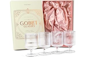 GLASSIQUE CADEAU Vasos de cóctel vintage Art Deco acanalados con tallo, juego de 4, vasos de cristal de tallo corto de 10 onzas para beber whisky clásico, ginebra, bebidas de bar de vodka