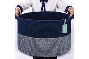 BOSROTY Extra Large Blanket Basket 87L, Laundry Hamper, Baby Nursery Hamper for Storage Toys Clothes Towels, Large Cotton Rope Laundry Basket for Girls Boys, 55 x 35 CM, Navy Blue