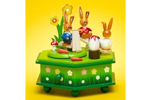 Sikora OD03 Osterdeko Holz Musik Spieldose mit Osterhasen Figuren, Farbe/Modell:A1 grün - Osterhasenspielplatz